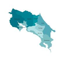 vector geïsoleerd illustratie van vereenvoudigd administratief kaart van costa rica. borders en namen van de provincies, Regio's. kleurrijk blauw khaki silhouetten