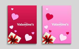 Valentijnsdag dag kaarten set. rood en roze papier harten elementen. poster, omslag, folder sjabloon. vector illustratie