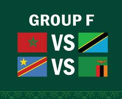 Marokko Zambia Tanzania en dr Congo Afrikaanse vlaggen landen 2023 groep f teams landen Afrikaanse Amerikaans voetbal symbool logo ontwerp vector illustratie
