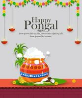 gelukkig pongal vakantie festival van Indië groet kaart ontwerp met pongal pot. vector illustratie