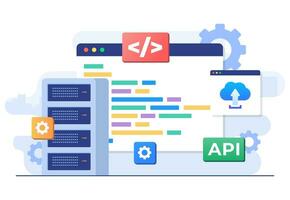 toepassing programmering koppel concept, api biedt de koppel voor communicatie tussen toepassingen, software ontwikkeling hulpmiddel, internet en netwerken, vereenvoudigen toepassing integratie vector