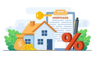 hypotheek en huur concept vlak vector illustratie vector sjabloon, huis lening of geld investering naar echt landgoed, hypotheek tarief, inkoop eigendom, huis lening, huis bank credit