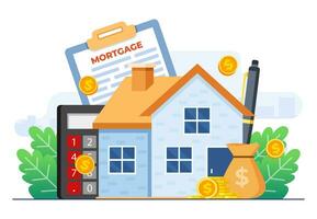 hypotheek en huur concept vlak vector illustratie vector sjabloon, huis lening of geld investering naar echt landgoed, hypotheek lening, inkoop eigendom, huis lening, huis bank credit