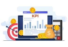 kpi, sleutel prestatie indicatoren bedrijf technisch concept vlak vector illustratie, prestatie evaluatie en dynamiek Aan dashboard, strategie, gegevens rapport, doeltreffend werkstroom, bedrijf intelligentie-