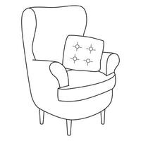 fauteuil met kussen vector schets illustratie Aan wit achtergrond.