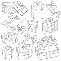 verschillend geschenk dozen met lint boog. reeks van presenteert vakantie pictogrammen minimalisme ontwerp vector