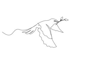vrij vogel vliegend Afdeling blad in mond lijn kunst ontwerp vector