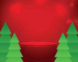 3d podium met Kerstmis boom ontwerp Aan rood achtergrond vector