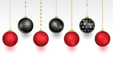 reeks van rood en zwart ballen elementen voor Kerstmis viering vector