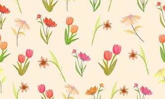 vector decoratief planten naadloos patroon, behang planten stijl. hibiscus Sabdrariffah, elegans zinnia, tulipa sp