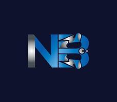 elektrisch nb brief creatief bedrijf logo ontwerp blauw kleur concept vector