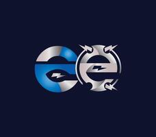 ee brief elektrisch energie abstract technologie logo met creatief ontwerp blauw of zilver kleur vector