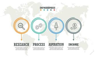 bedrijf infographics. tijdlijn met 4 stappen, cirkels, ringen. vector lineair infographic element.