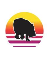 nijlpaard retro zonsondergang ontwerpsjabloon vector
