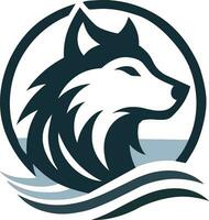 gemakkelijk hoofd wolf logo zwart, wit en pastel blauw kleur vector
