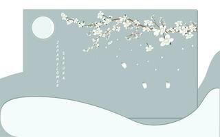 minimalistisch vector kers bloeiend groet kaart ontwerp sjabloon. Japan bloem Afdeling.
