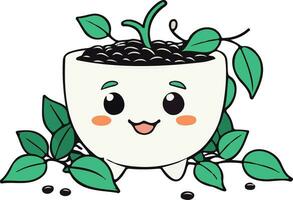 schattig fabriek pot thee pot ontwerp vector