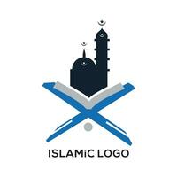 moderne islamitische moskee en koran-logo in geïsoleerde witte achtergrond vector
