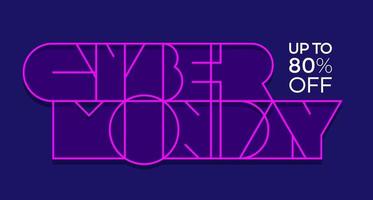 vector banner met cyber maandag belettering op donkerblauwe achtergrond. sjabloon in retrostijl voor banners en verkoopaanbiedingen. vector cyberpunc illustratie.