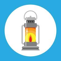 oud olie lamp oud kerosine en olie wijnoogst lantaarn met brandend lont en houder. camping verlichting. reizigers verlichting apparatuur. vector illustratie