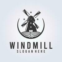 wijnoogst windmolen logo ontwerp, klassiek windmolen vector logo illustratie ontwerp