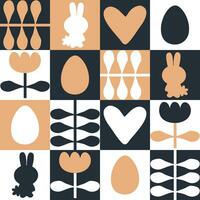 Pasen patroon met konijnen, eieren en tulp bloemen. afdrukken voor tafelkleed, textiel en kleding stof. perfect oppervlakte ontwerp. vector