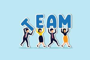 team dat samenwerkt om zakelijk succes, teamwork, samenwerking of samenwerking, collega-partnerschap of kantoorcollega's concept te winnen, zakelijke teammensen die samen lopen met het woord team. vector