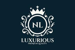 eerste brief nl Koninklijk luxe logo sjabloon in vector kunst voor luxueus branding vector illustratie.