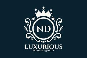 eerste brief nd Koninklijk luxe logo sjabloon in vector kunst voor luxueus branding vector illustratie.