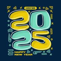 gelukkig nieuw jaar 2025 plein sjabloon met lijn aantal stijl Aan zwart achtergrond vector