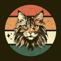 Maine wasbeer kat ras retro stijl t-shirt ontwerp vector