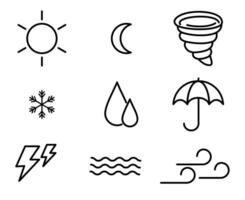 reeks van weer pictogrammen regen mist verkoudheid vaag Doorzichtig vlok wolk donder vector