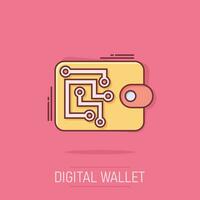 digitaal portemonnee icoon in grappig stijl. crypto zak vector tekenfilm illustratie pictogram. online financiën, e-commerce bedrijf concept plons effect.