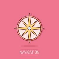 globaal navigatie icoon in grappig stijl. kompas GPS vector tekenfilm illustratie Aan wit geïsoleerd achtergrond. plaats ontdekking bedrijf concept plons effect.