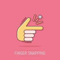 vinger snap icoon in grappig stijl. vingers uitdrukking vector tekenfilm illustratie pictogram. snap gebaar bedrijf concept plons effect.