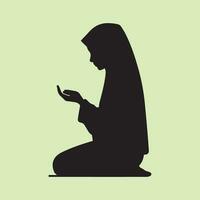 moslim vrouw bidden met mobiel telefoon. silhouet. vector illustratie