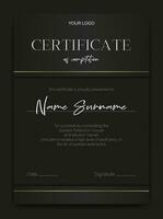 een luxueus zwart certificaat sjabloon met een modern ontwerp. perfect voor schoonheid opleiding, wimper, of bedenken artiesten. elegant en abstract, ideaal voor prijzen of leerzaam prestaties. niet ai. vector