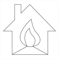 brandend huis doorlopend een lijn hand- tekening brand symbool en veiligheid concept schets vector kunst minimalistische