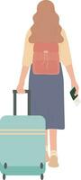 vrouw reiziger met koffer toerist reizen karakter illustratie grafisch tekenfilm kunst vector