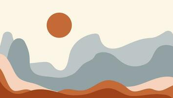 abstract landschap affiches. modern achtergrond vlak ontwerp, hedendaags boho zon maan bergen vector