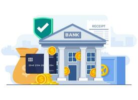 bank concept vlak illustratie vector sjabloon, credit kaart betaling, spaargeld en investeringen, veilig digitaal bank