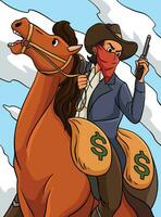 cowboy paard rijden met een geweer gekleurde tekenfilm vector