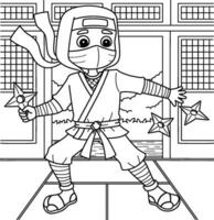 Ninja het werpen een shuriken kleur bladzijde voor kinderen vector