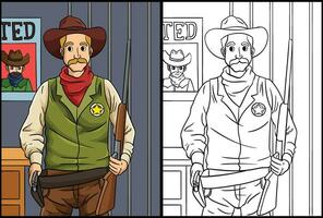 cowboy sheriff kleur bladzijde gekleurde illustratie vector
