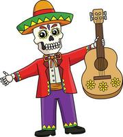 Mexicaans mariachi skelet tekenfilm gekleurde clip art vector