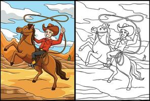 cowboy het werpen een lasso Aan een paard illustratie vector