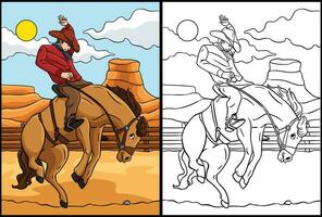 cowboy paard rodeo kleur bladzijde illustratie vector
