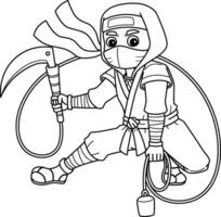 Ninja met een kusarigama geïsoleerd kleur bladzijde vector