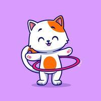 schattig kat spelen hula hoepel tekenfilm vector icoon illustratie. dier sport icoon concept geïsoleerd premie vector. vlak tekenfilm stijl