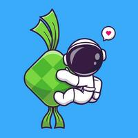 schattig astronaut met ketupat tekenfilm vector icoon illustratie wetenschap voedsel icoon concept geïsoleerd premie vector. vlak tekenfilm stijl